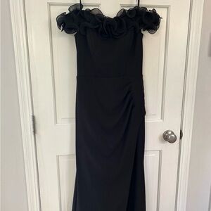 Xscape Shelley Off-the-Shoulder Chiffon Scallop Neck Dress